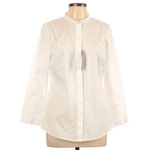 NWT Banana Republic Factory Collarless White Button-Down Embellished Sleeves 10